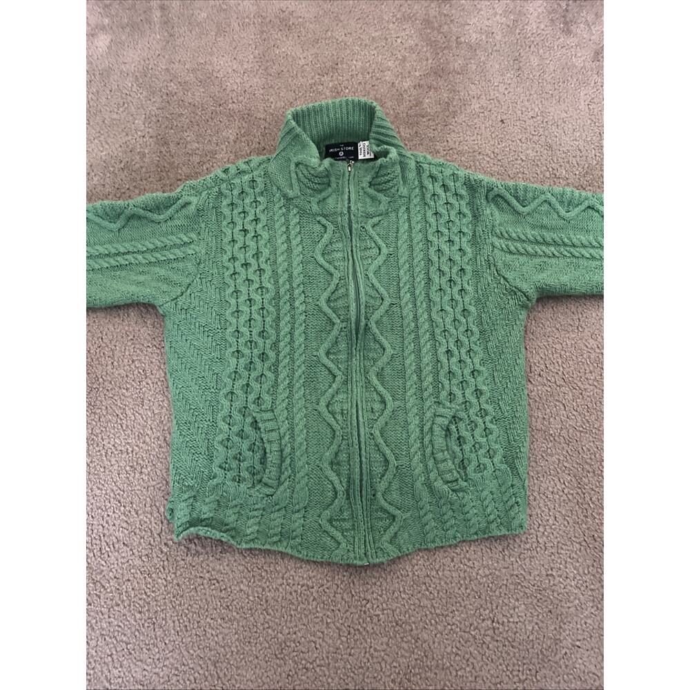 THE IRISH STORE Sweater Knit Full Zip Womans Large 100% Merino Wool Green - Picture 4 of 9